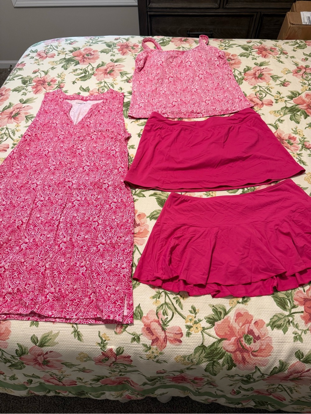 Lands' End Bright Pink Four-Piece Swim Skirt Set
